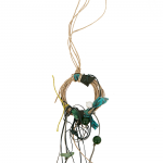 Handmade long necklace Lidia by flax, silk and volcanic lava.